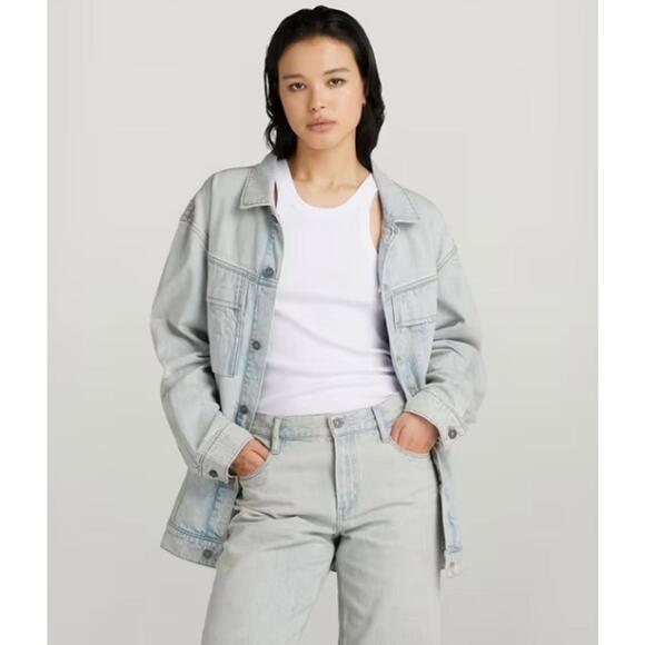 NWT G-Star RAW Oversized Denim Jacket Women’s Size Small Vintage Akoya Blue - Picture 2 of 9
